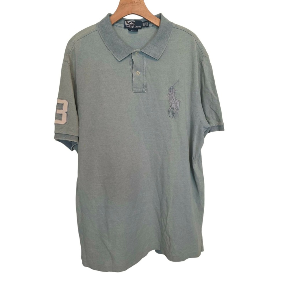 Vintage Polo Ralph Lauren Big Pony Polo Shirt #3 Custom Fit Light Blue Mens 2XL